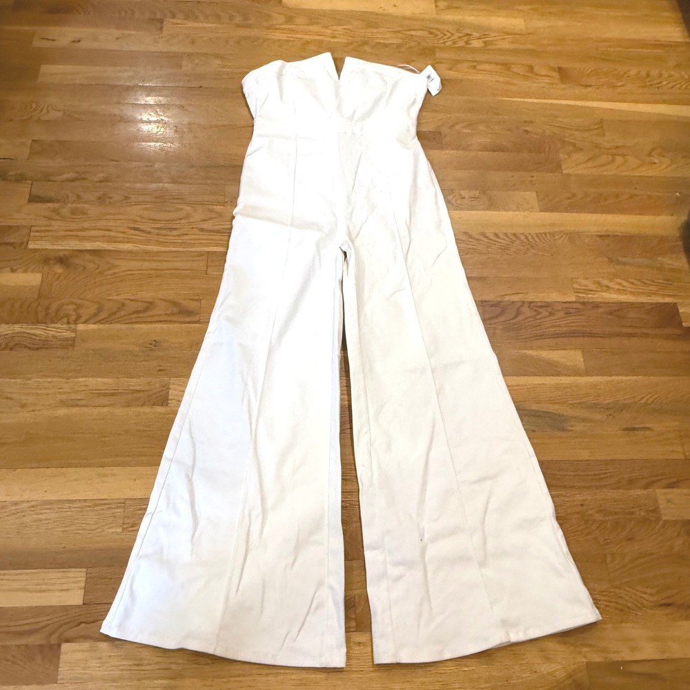 Flying Tomato White Strapless Wide Leg Jumpsuit Large NWT Cotton Denim SZ L